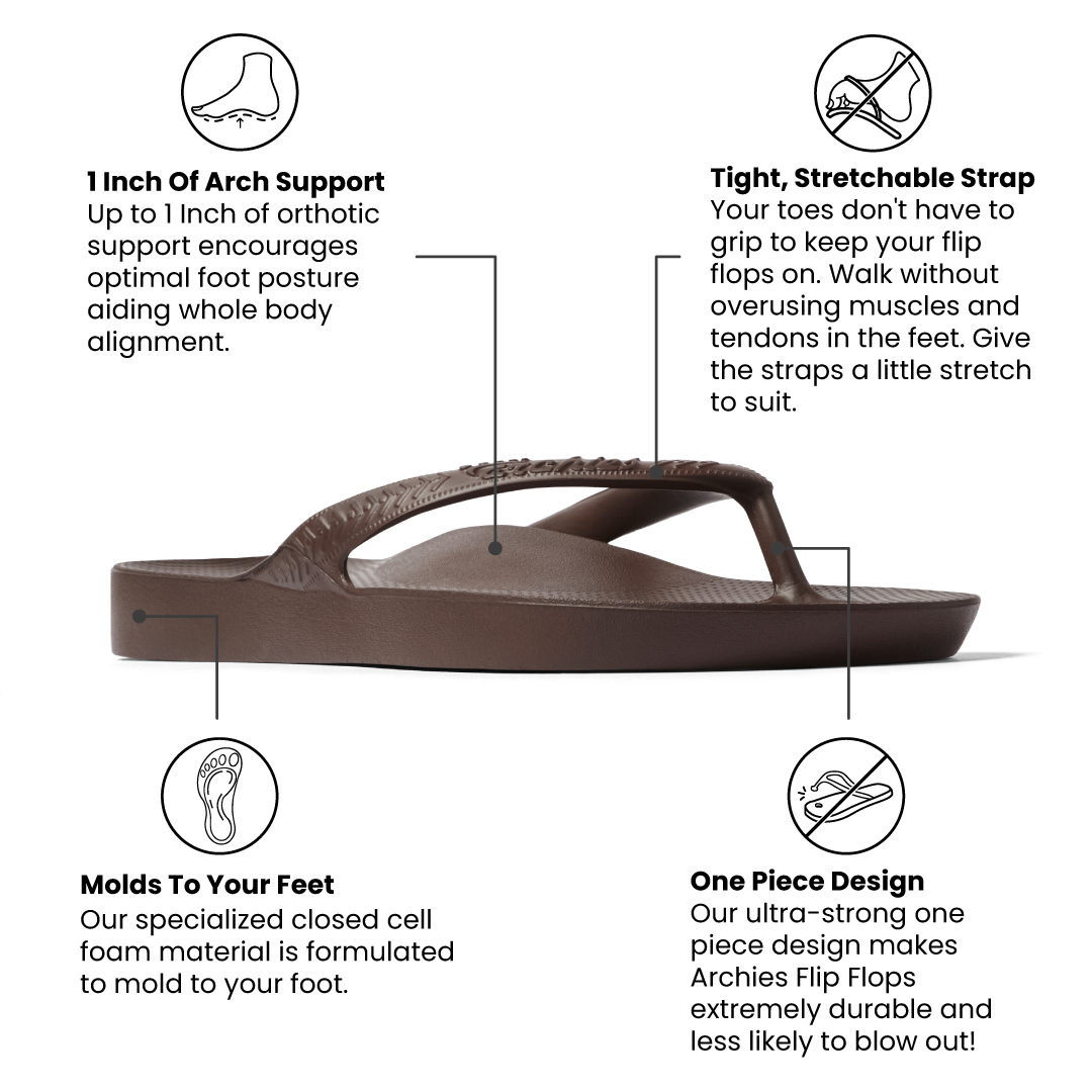 Arch Support Flip Flops - Classic - Brown - Easy Wear Support Slides