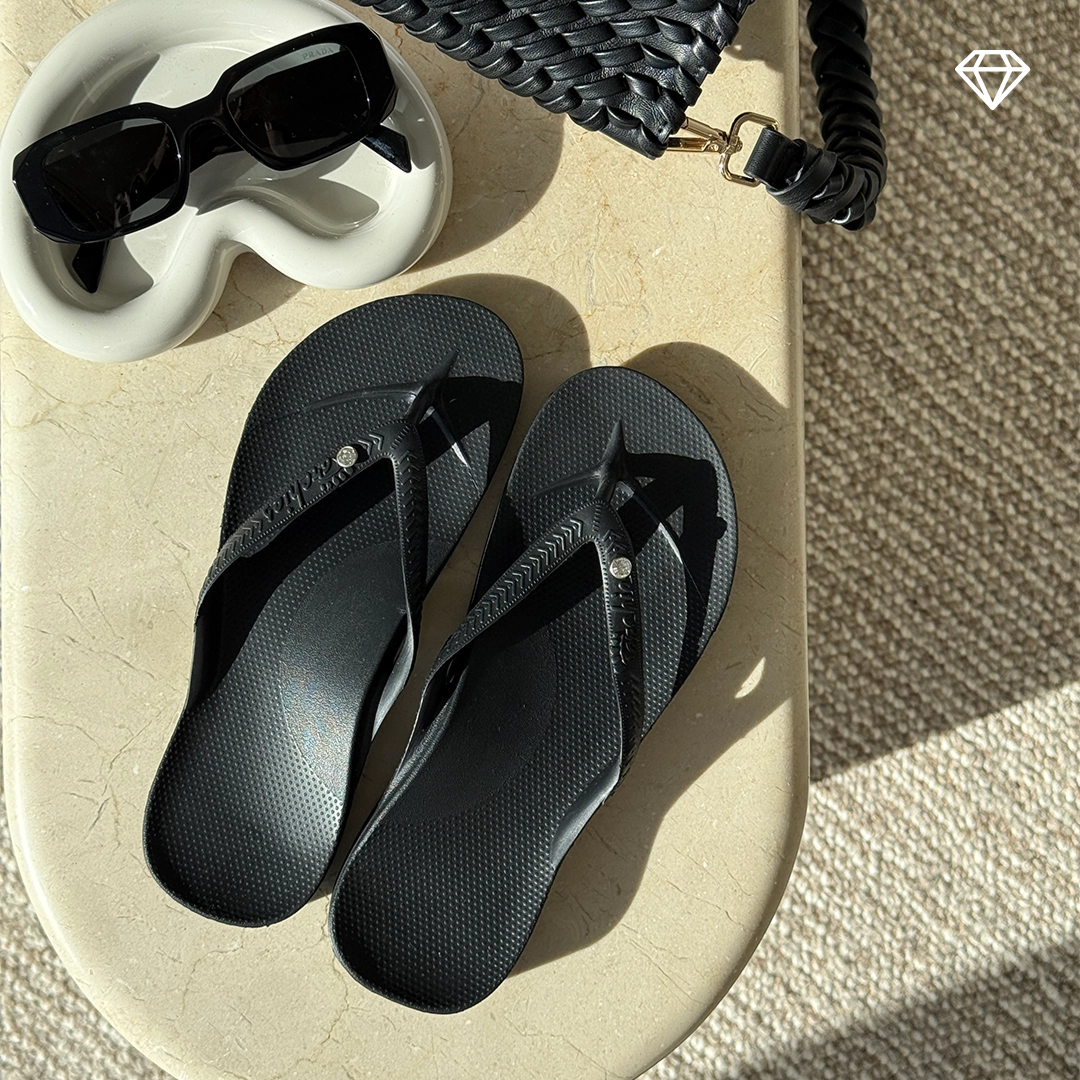 Arch Support Flip Flops - Classic - Crystal Black - Simple Everyday Sandals
