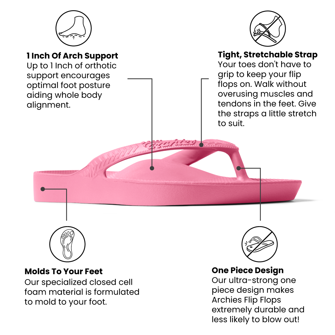 Arch Support Flip Flops - Classic - Hot Pink - Pool Ready Walking Sandals
