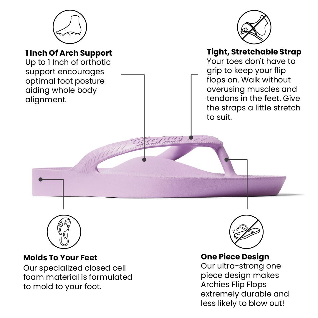 Arch Support Flip Flops - Classic - Lilac - Travel Ready Support Slides