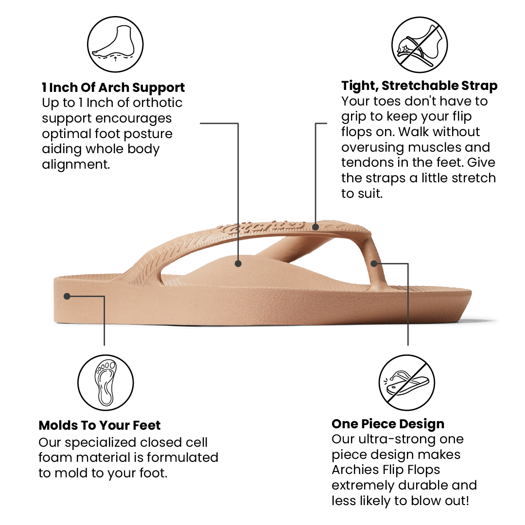 Arch Support Flip Flops - Classic - Tan - Daily Everyday Sandals