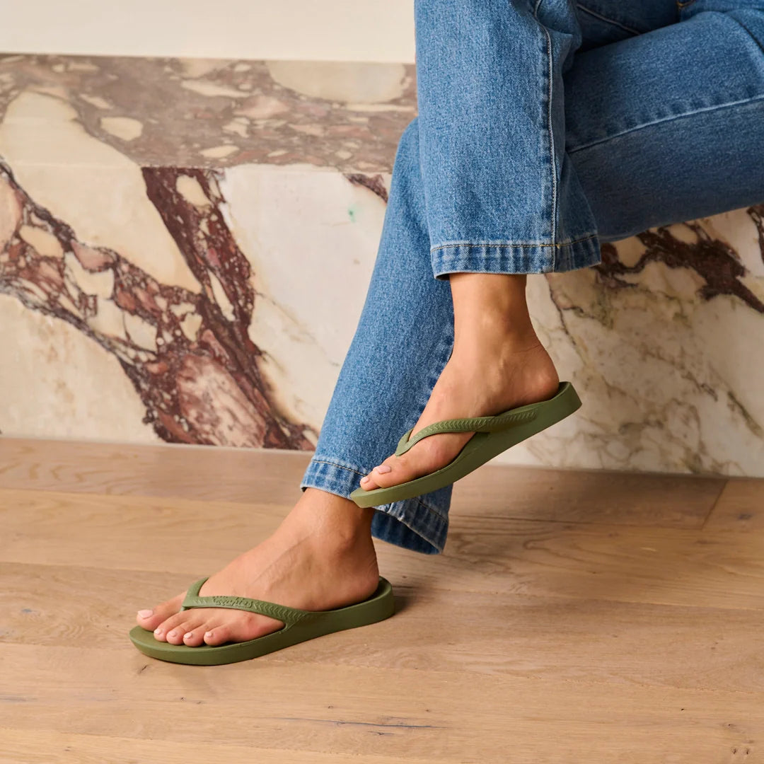 Arch Support Flip Flops - Classic - Olive - Supportive Beach Sandals